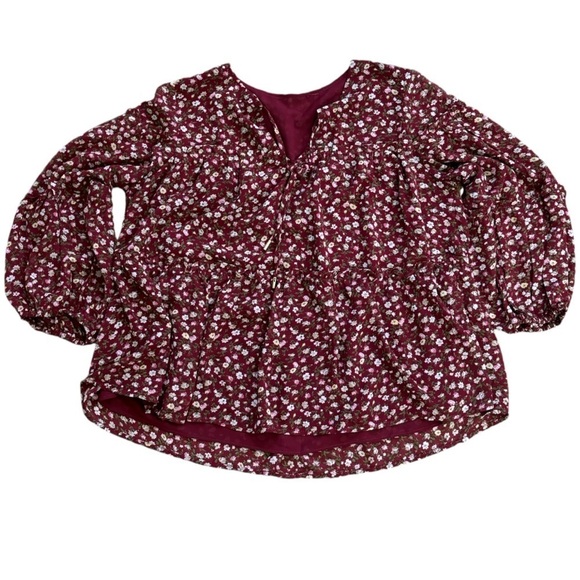 Red Floral Flowy Teared Peasant Top Women’s M Western Workwear Autumn Fall Bow - Picture 4 of 10